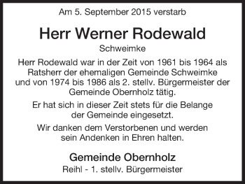 Traueranzeige von Werner Rodewald von Uelzen