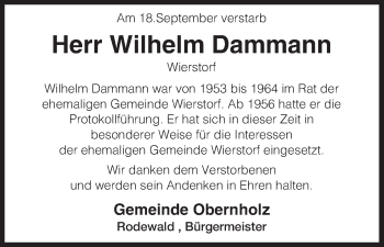 Traueranzeige von Wilhelm Dammann von Uelzen