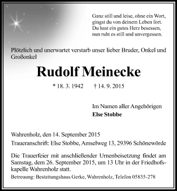 Traueranzeige von Rudolf Meinecke von Uelzen