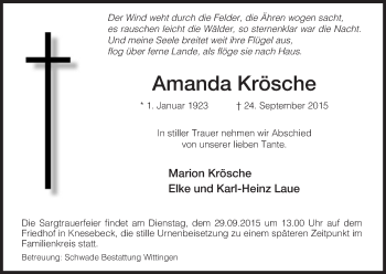 Traueranzeige von Amanda Krösche von Uelzen