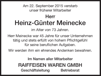 Traueranzeige von Heinz-Günter Meinecke von Uelzen