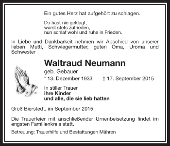 Traueranzeige von Waltraud Neumann von Uelzen