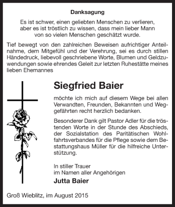 Traueranzeige von Siegfried Baier von Uelzen