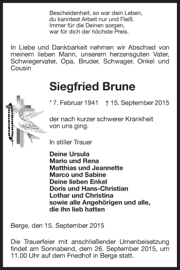 Traueranzeige von Siegfried Brune von Uelzen