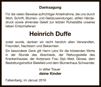 Traueranzeige von Heinrich Duffe von Uelzen