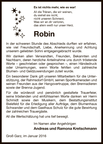 Traueranzeige von Robin  von Uelzen