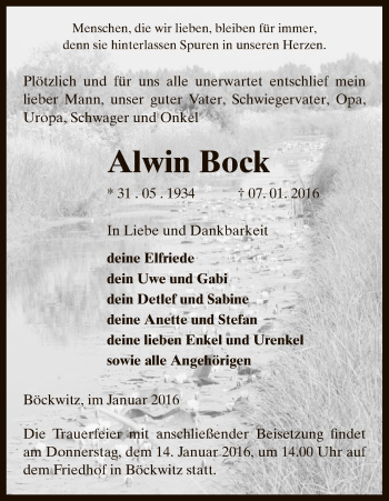 Traueranzeige von Alwin Bock von Uelzen