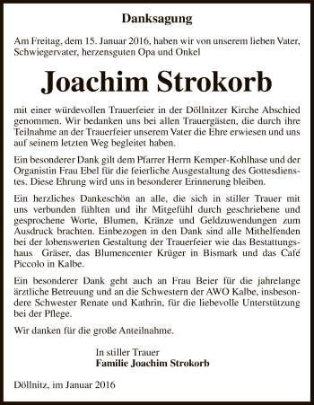 Traueranzeige von Joachim Strokorb von Uelzen