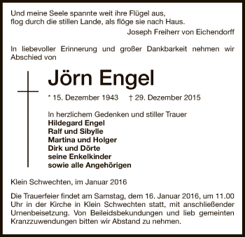 Traueranzeige von Jörn Engel von Uelzen