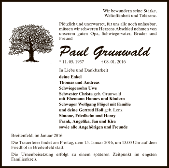 Traueranzeige von Paul Grunwald von Uelzen