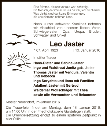 Traueranzeige von Leo Jaster von Uelzen