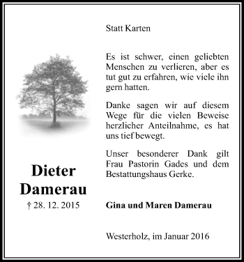 Traueranzeige von Dieter Damerau von Uelzen