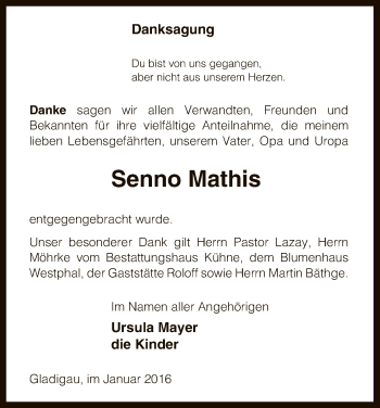 Traueranzeige von Senno Mathis von Uelzen