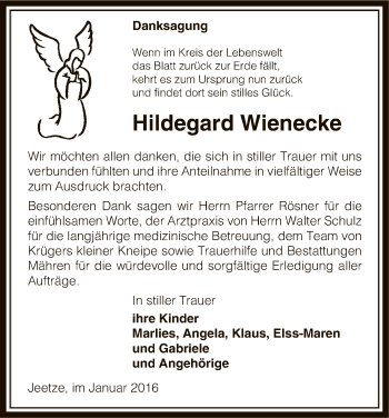 Traueranzeige von Hildegard Wienecke von Uelzen