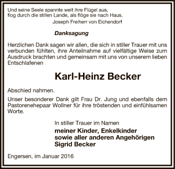 Traueranzeige von Karl-Heinz Becker von Uelzen