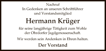 Traueranzeige von Hermann Krüger von Uelzen