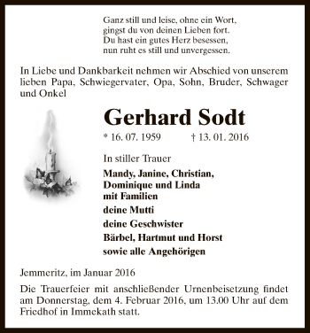 Traueranzeige von Gerhard Sodt von Uelzen