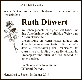 Traueranzeige von Ruth Düwert von Uelzen