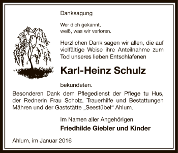 Traueranzeige von Karl-Heinz Schulz von Uelzen