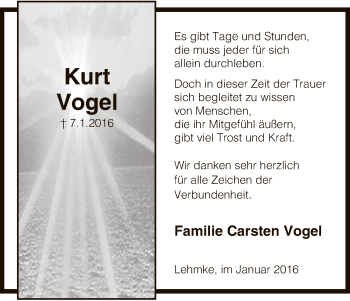 Traueranzeige von Kurt Vogel von Uelzen