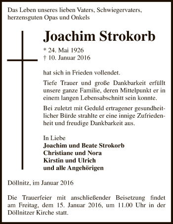 Traueranzeige von Joachim Strokorb von Uelzen