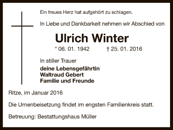 Traueranzeige von Ulrich Winter von Uelzen