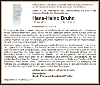 Traueranzeige von Hans-Heino Bruhn von Uelzen