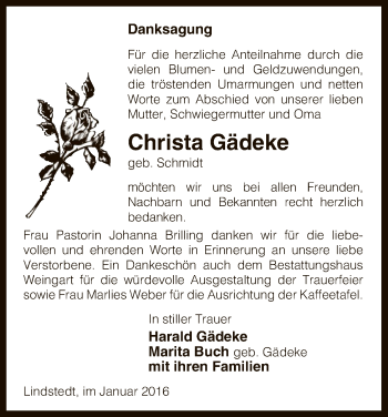 Traueranzeige von Christa Gädeke von Uelzen