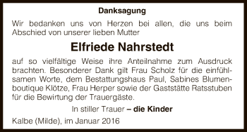 Traueranzeige von Elfriede Nahrstedt von Uelzen