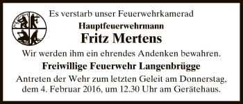 Traueranzeige von Fritz Mertens von Uelzen