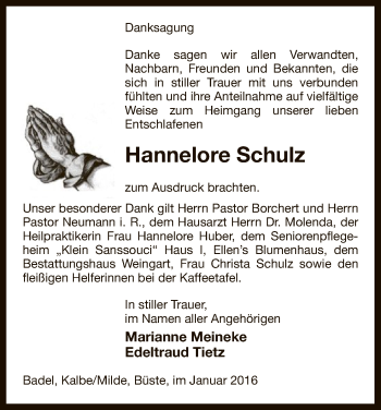 Traueranzeige von Hannelore Schulz von Uelzen