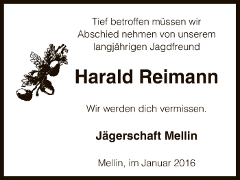 Traueranzeige von Harald Reimann von Uelzen