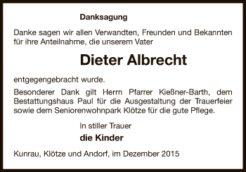 Traueranzeige von Dieter Albrecht von Uelzen