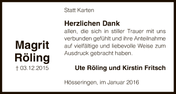 Traueranzeige von Magrit Röling von Uelzen