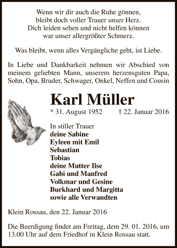 Traueranzeige von Karl Müller von Uelzen