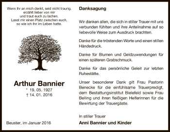 Traueranzeige von Arthur Bannier von Uelzen