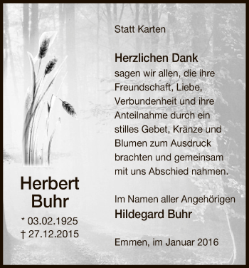 Traueranzeige von Herbert Buhr von Uelzen
