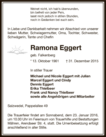 Traueranzeige von Ramona Eggert von Uelzen