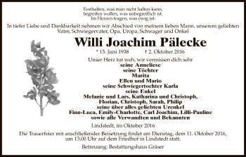 Traueranzeige von Willi Joachim Pälecke von Uelzen