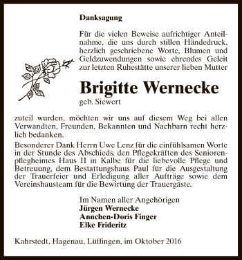 Traueranzeige von Brigitte Wernecke von Uelzen