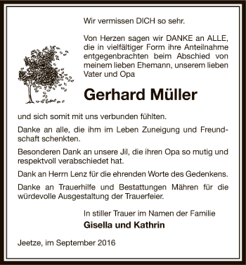 Traueranzeige von Gerhard Müller von Uelzen