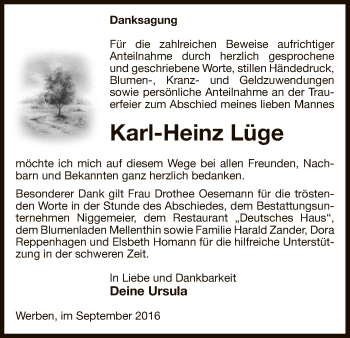 Traueranzeige von Karl-Heinz Lüge von Uelzen