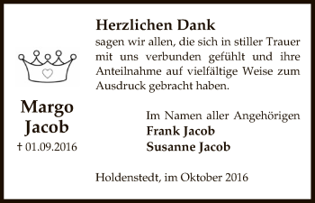 Traueranzeige von Margo Jacob von Uelzen