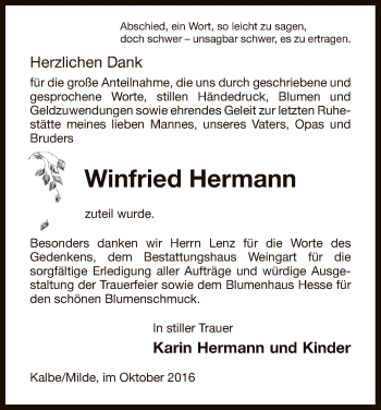 Traueranzeige von Winfried Hermann von Uelzen