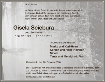 Traueranzeige von Gisela Sciebura von Uelzen