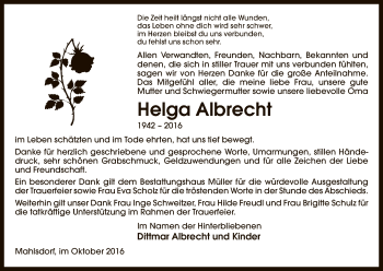 Traueranzeige von Helga Albrecht von Uelzen