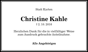 Traueranzeige von Christine Kahle von Uelzen