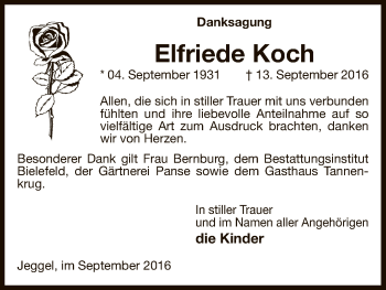 Traueranzeige von Elfriede Koch von Uelzen