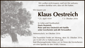 Traueranzeige von Klaus Oestreich von Uelzen