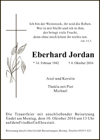 Traueranzeige von Eberhard Jordan von Uelzen